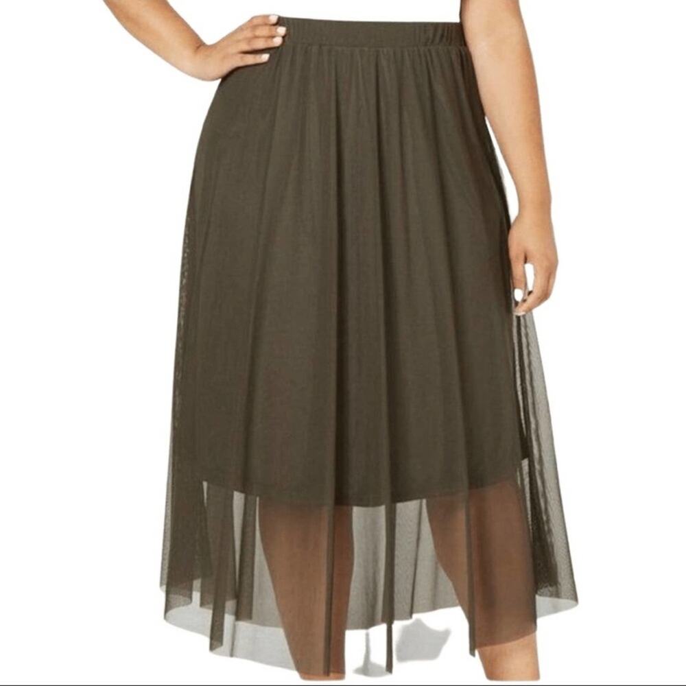 Alfani Tulle Overlay Midi A Line Skirt Stretchy Olive Green New Plus Size 0x 12